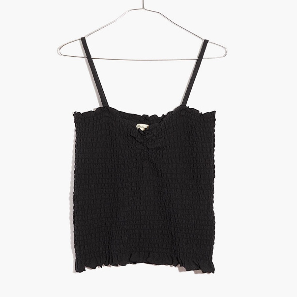 NWOT Madewell Superlight Jacquard Smocked Tank Top Black